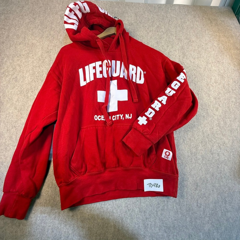 Lifeguard Hoodie Red Ocean City NJ Popularity Products Sweatshirt Small‎